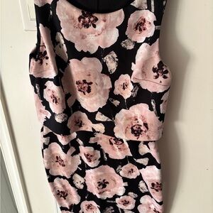 Ivanka Trump Floral Midi Dress in Black and Pink